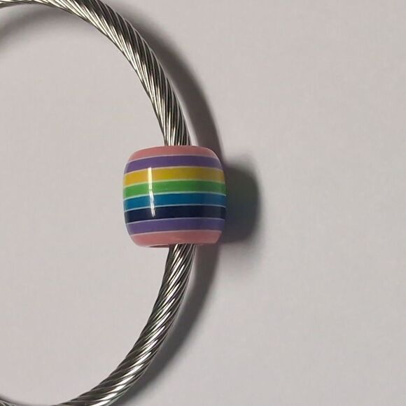 Multicolor Striped Charm for Pandora Style Bracelet - Picture 3 of 4